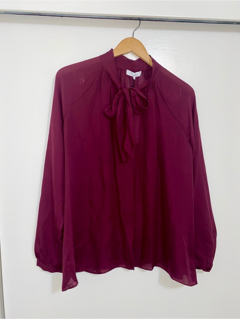 Parker 100% Silk Tie-Neck Long Sleeve Blouse In Allure